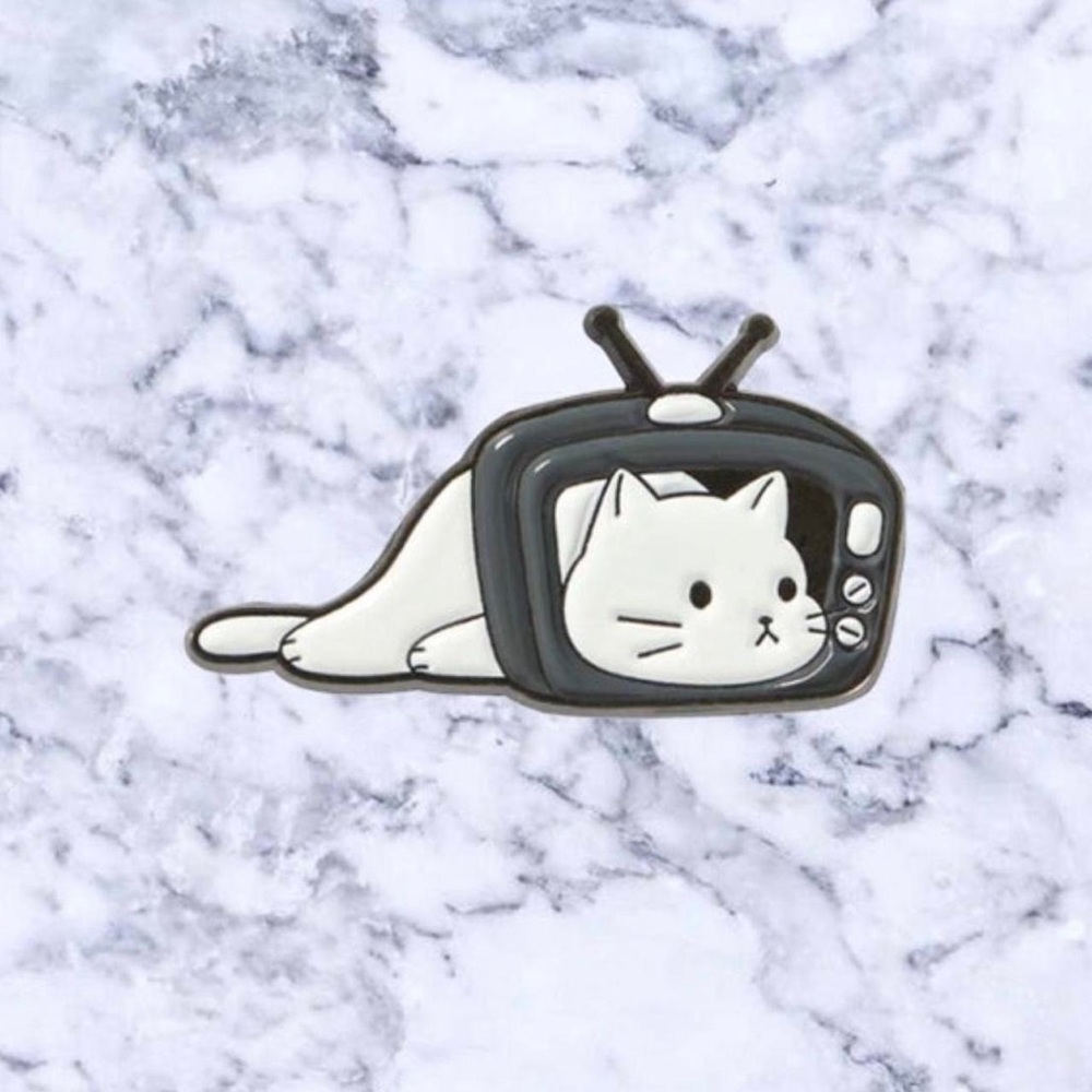 Mini Tired TV Cat Enamel Pin